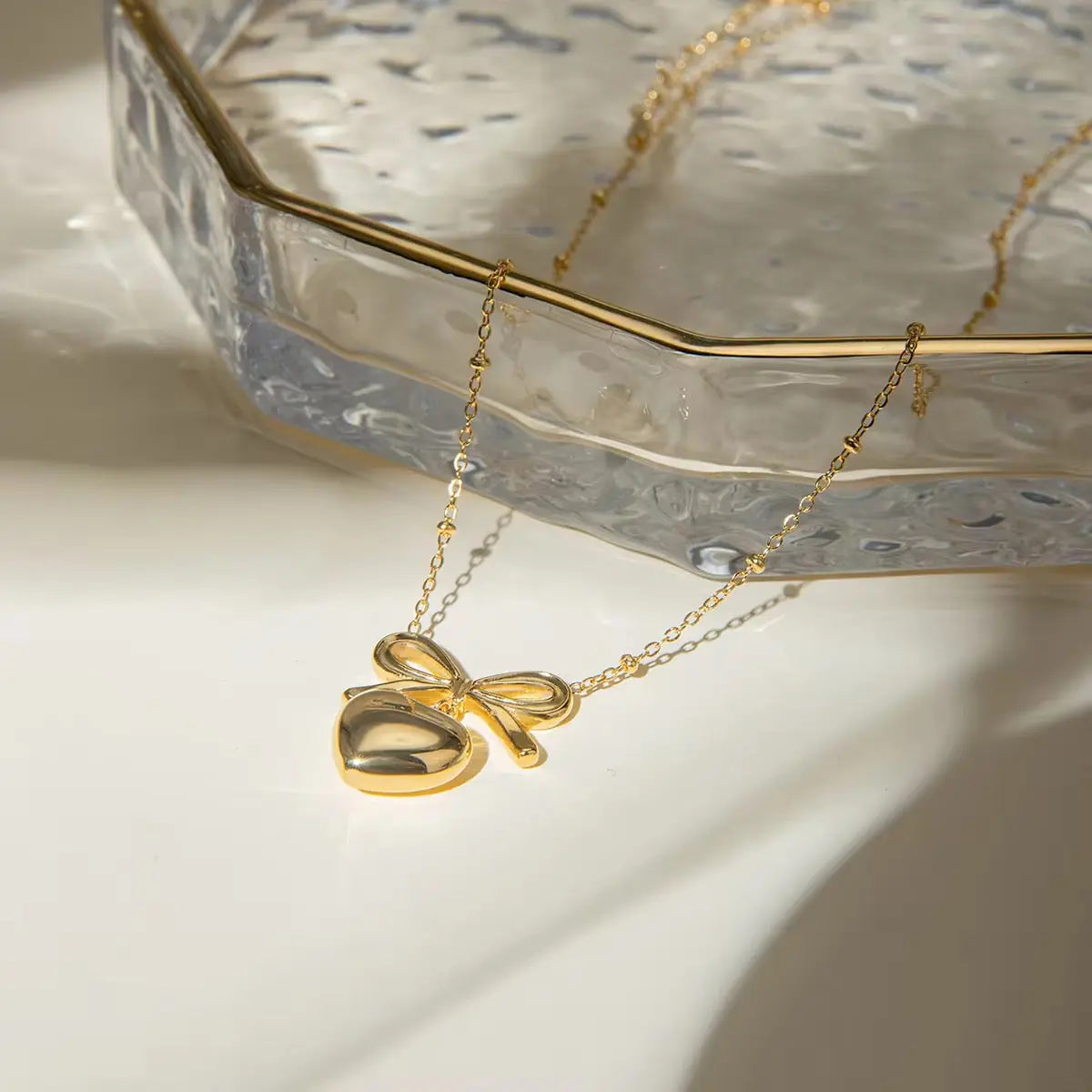 Carryallco 18K Gold Plated Demi-fine Bow Heart Necklace