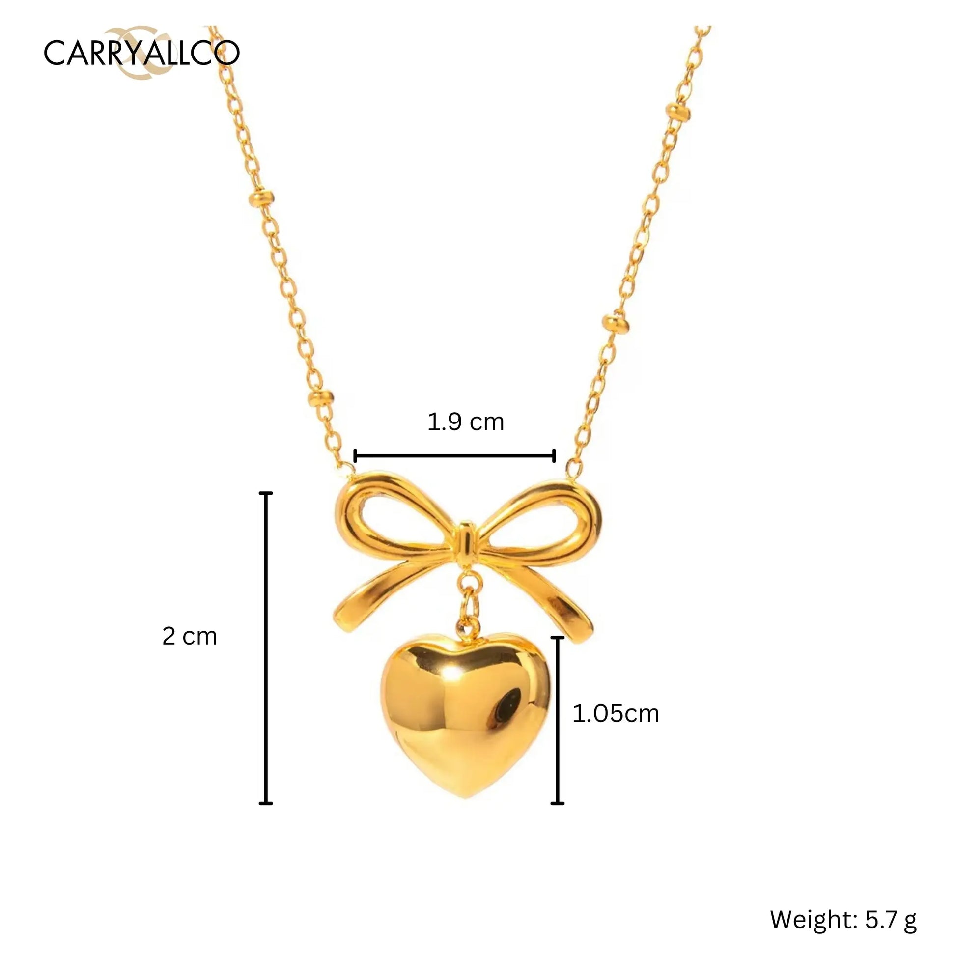 Carryallco 18K Gold Plated Demi-fine Bow Heart Necklace