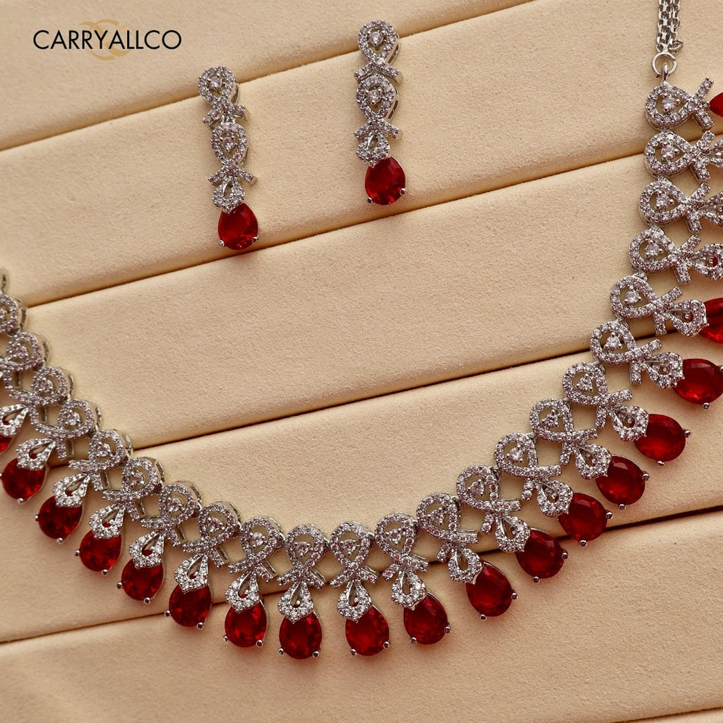 Carryallco Crimson Radiance American Diamond Necklace Set Carryallco