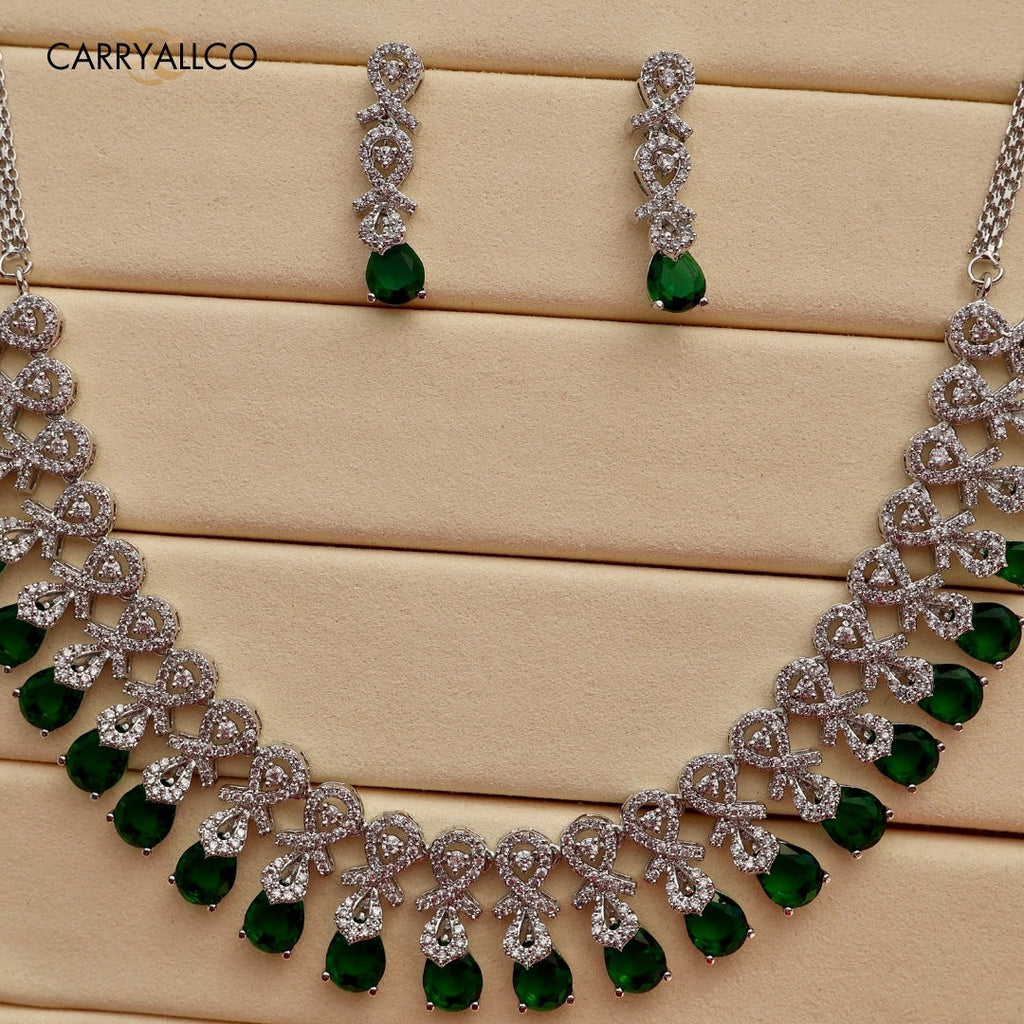 Carryallco Emerald Radiance American Diamond Necklace Set Carryallco
