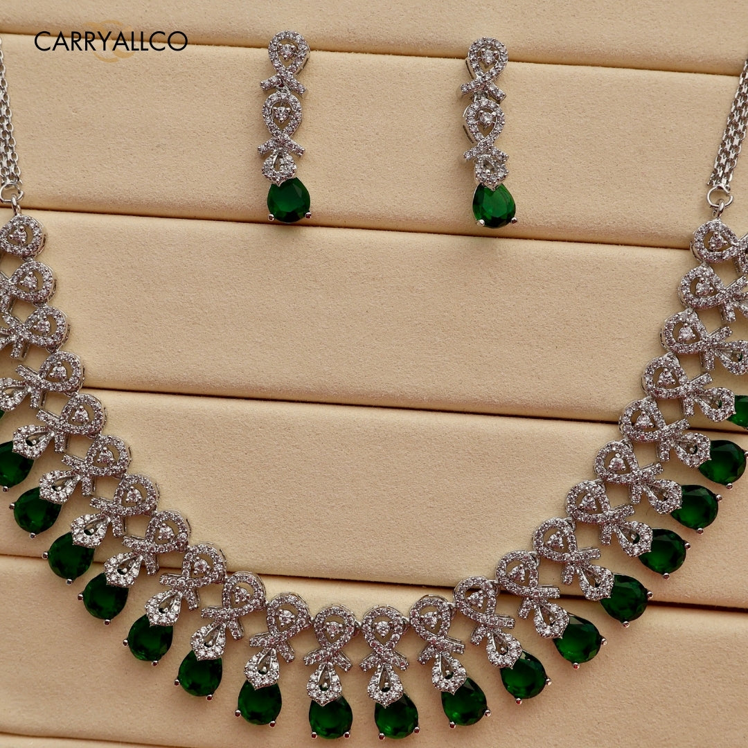 Carryallco Emerald Radiance American Diamond Necklace Set Carryallco