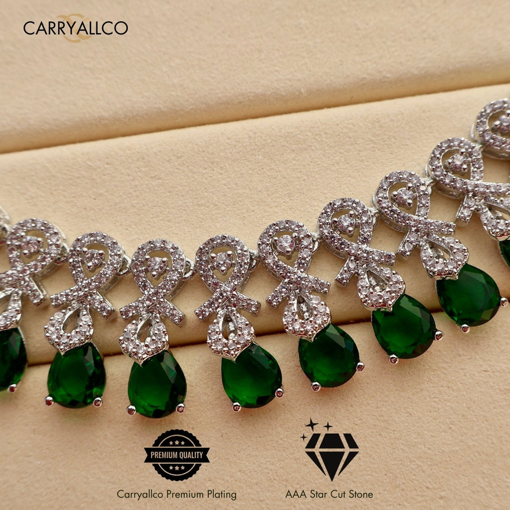 Carryallco Emerald Radiance American Diamond Necklace Set Carryallco