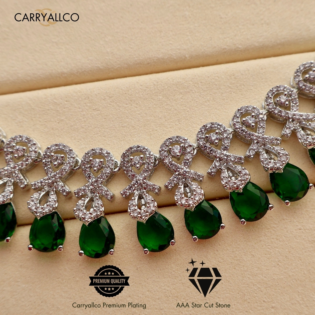 Carryallco Emerald Radiance American Diamond Necklace Set Carryallco