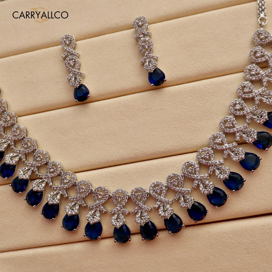 Carryallco Sapphire Glow American Diamond Necklace Set Carryallco