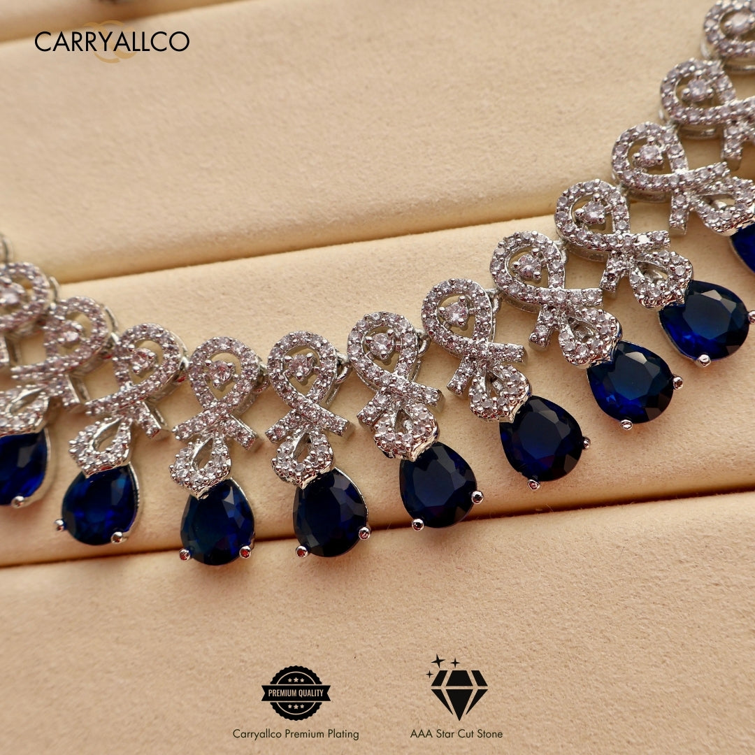 Carryallco Sapphire Glow American Diamond Necklace Set Carryallco