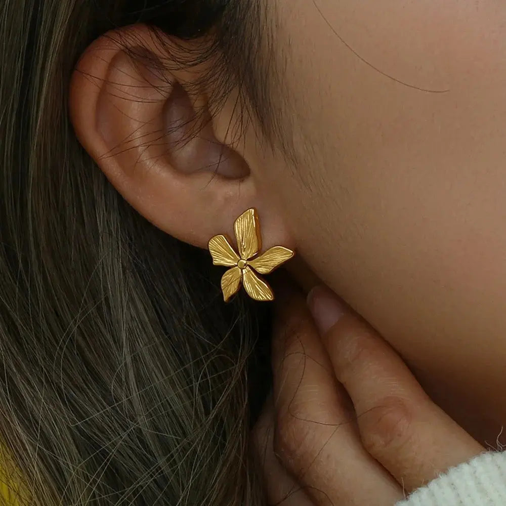 Carryallco Striped Flower Earring- 18K Gold Plated
