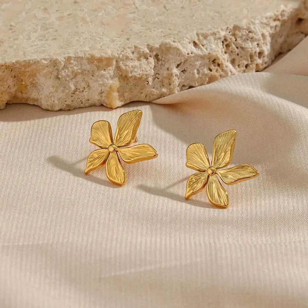 Carryallco Striped Flower Earring- 18K Gold Plated