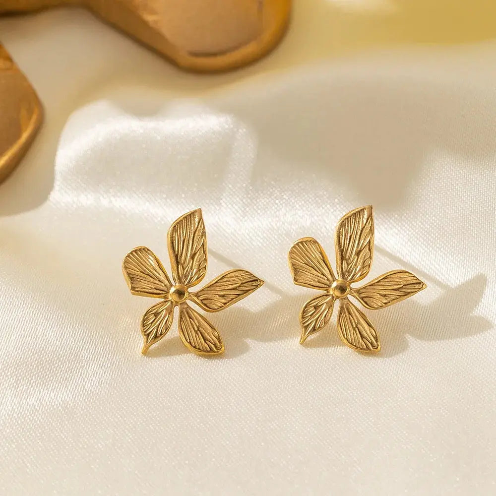 Carryallco Striped Flower Earring- 18K Gold Plated