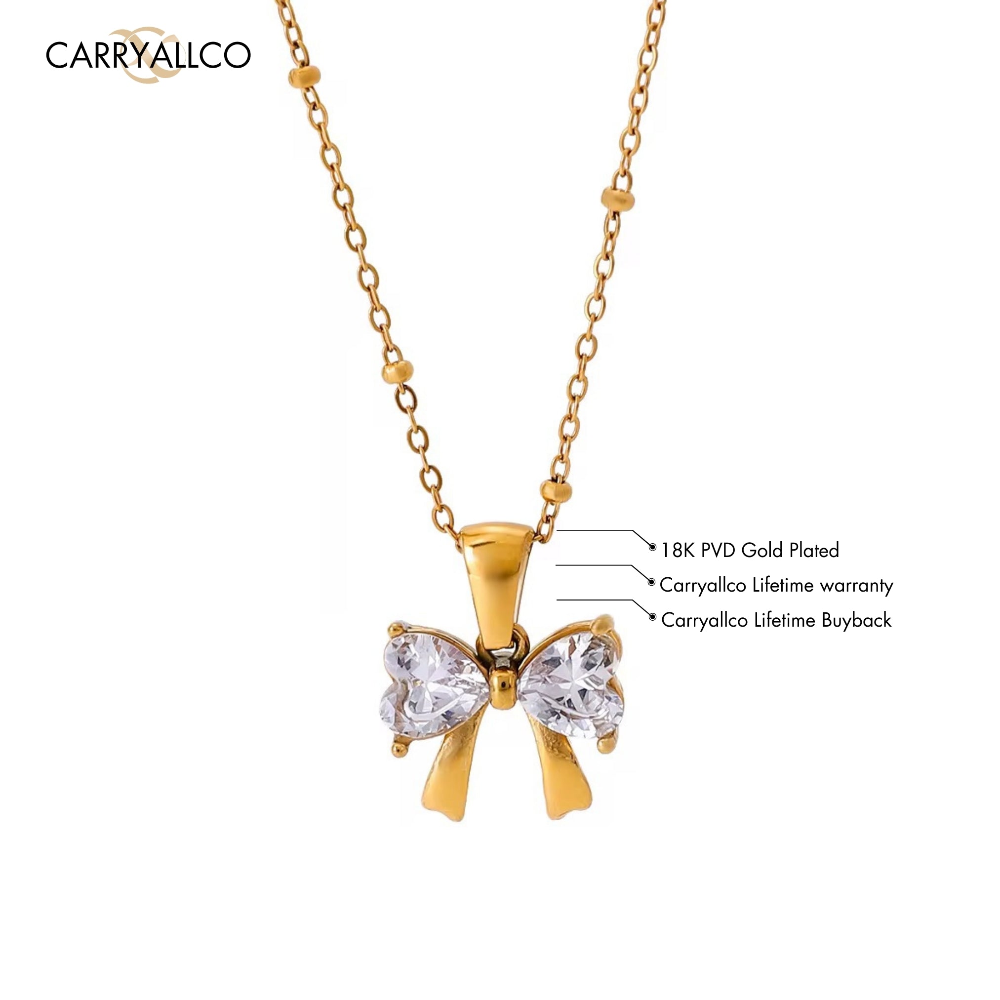Carryallco Bow Knot CZ Pendant Necklace Carryallco