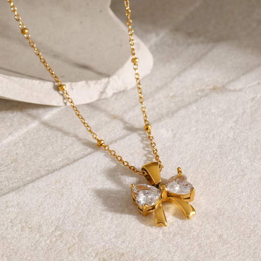 Carryallco Bow Knot CZ Pendant Necklace Carryallco