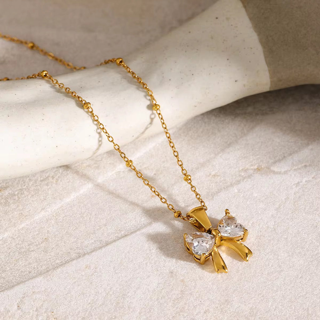 Carryallco Bow Knot CZ Pendant Necklace Carryallco