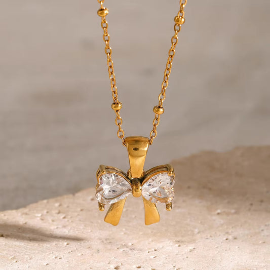 Carryallco Bow Knot CZ Pendant Necklace
