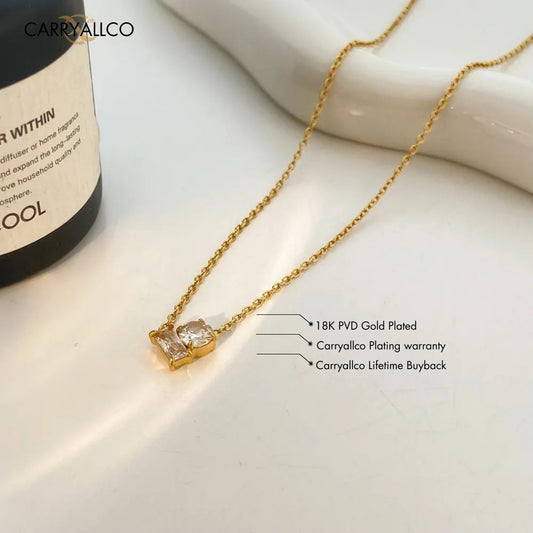 Carryallco 18K Gold Plated Dual-Stone Geometric Pendant Necklace