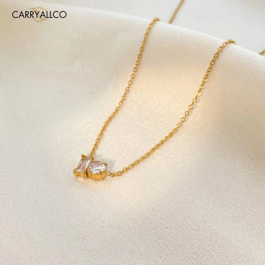 Carryallco 18K Gold Plated Dual-Stone Geometric Pendant Necklace
