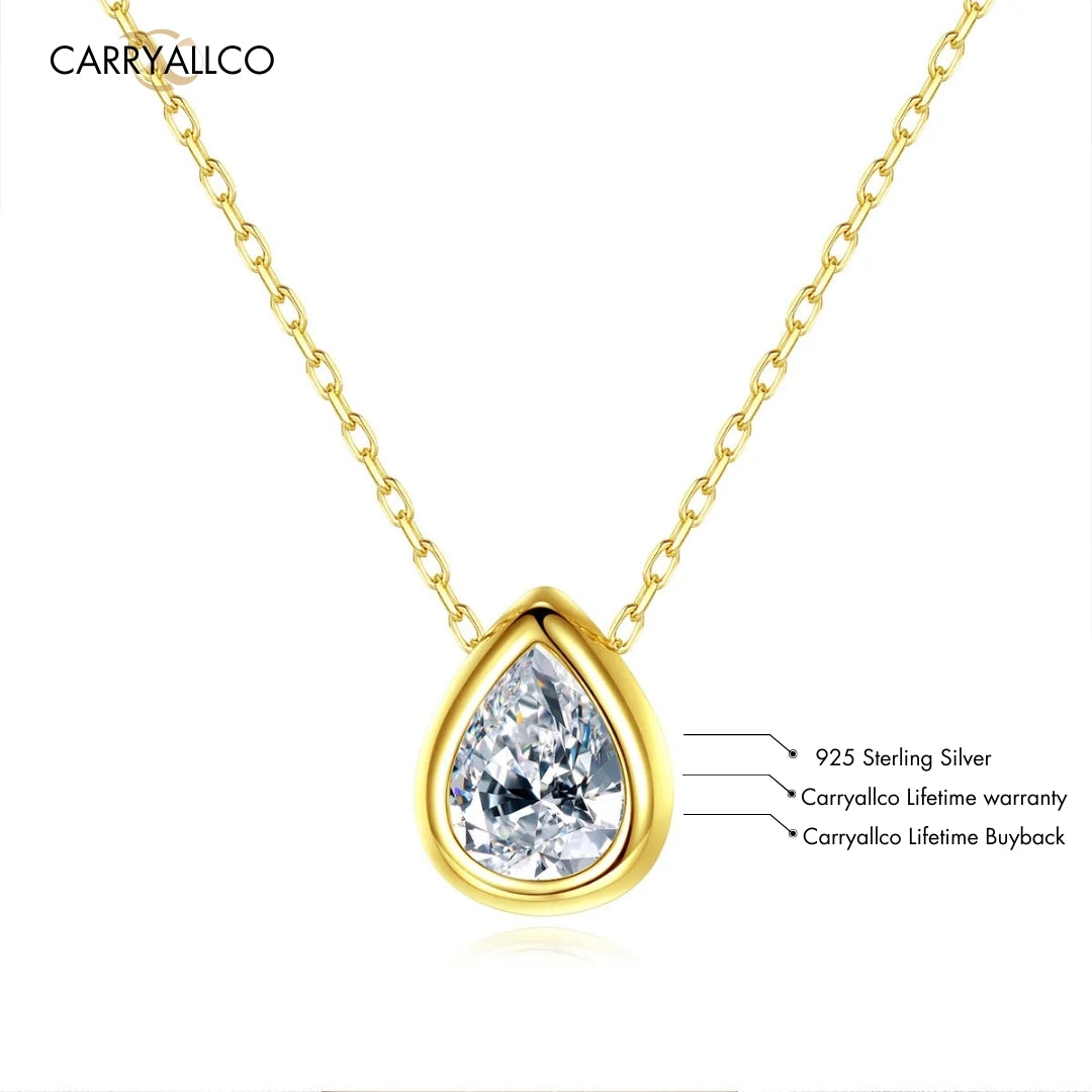 Water Drop Brilliant Cut Pendant Necklace – 925 Silver, Gold Plated CARRYALLCO