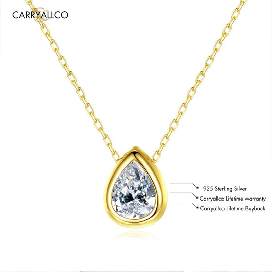 Water Drop Brilliant Cut Pendant Necklace – 925 Silver, Gold Plated
