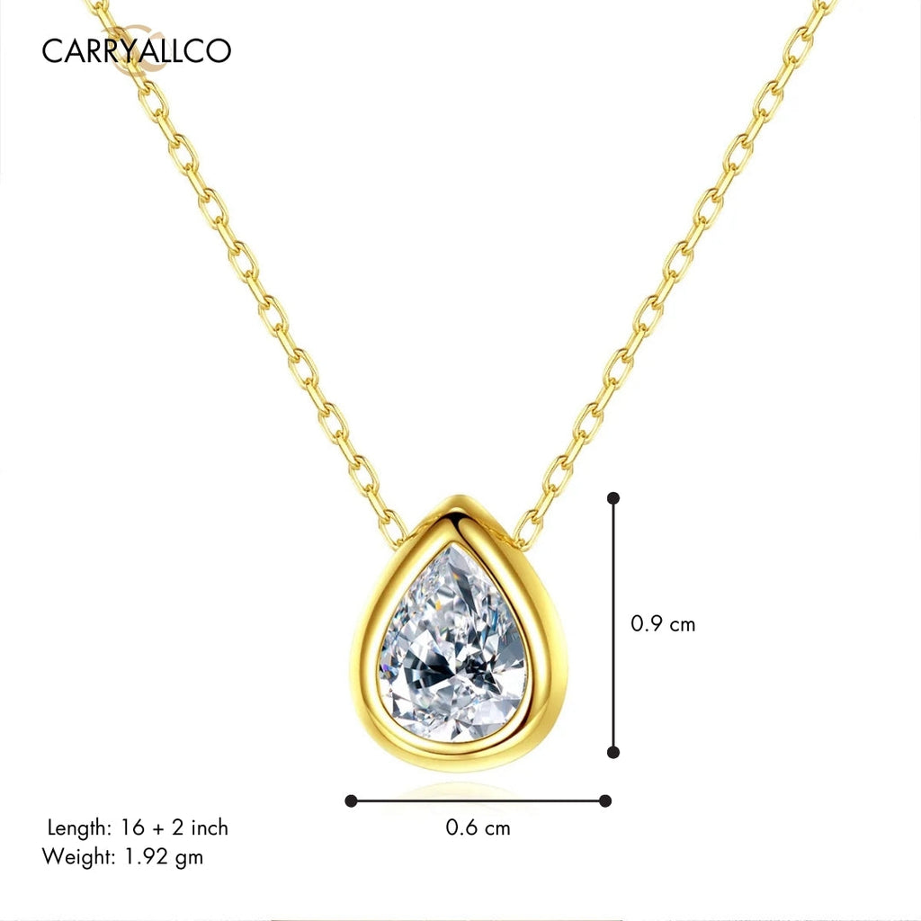 Water Drop Brilliant Cut Pendant Necklace – 925 Silver, Gold Plated CARRYALLCO