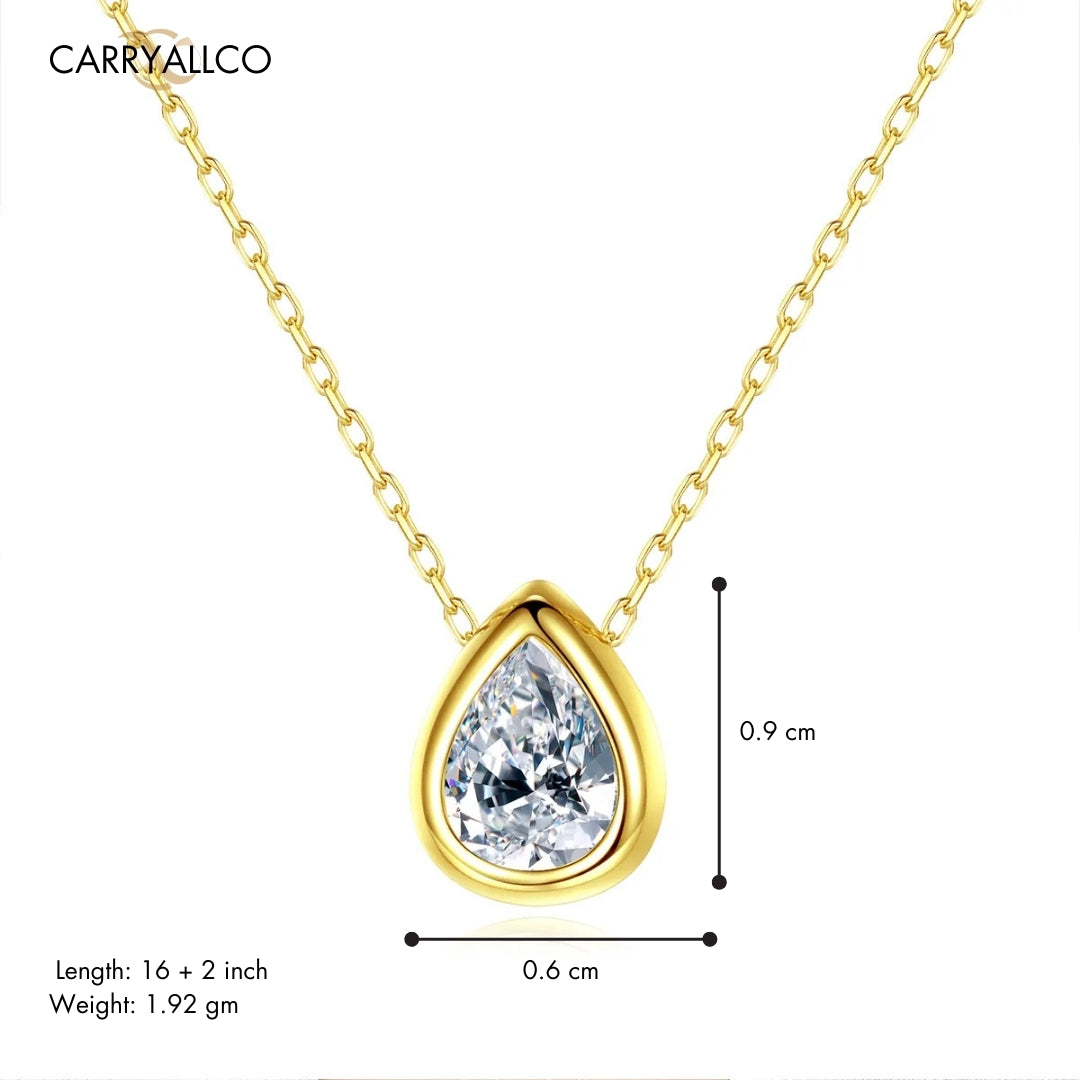 Water Drop Brilliant Cut Pendant Necklace – 925 Silver, Gold Plated