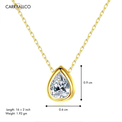 Water Drop Brilliant Cut Pendant Necklace – 925 Silver, Gold Plated