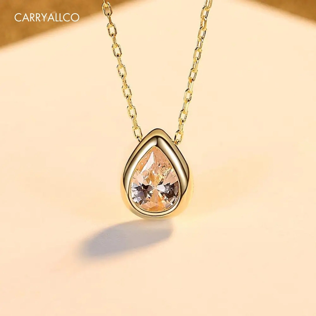 Water Drop Brilliant Cut Pendant Necklace – 925 Silver, Gold Plated