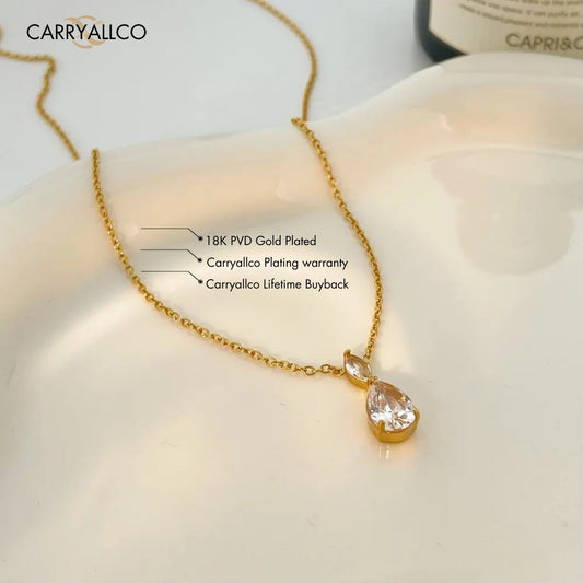 Carryallco 18K Gold Plated Water Drop Zircon Pendant Necklace