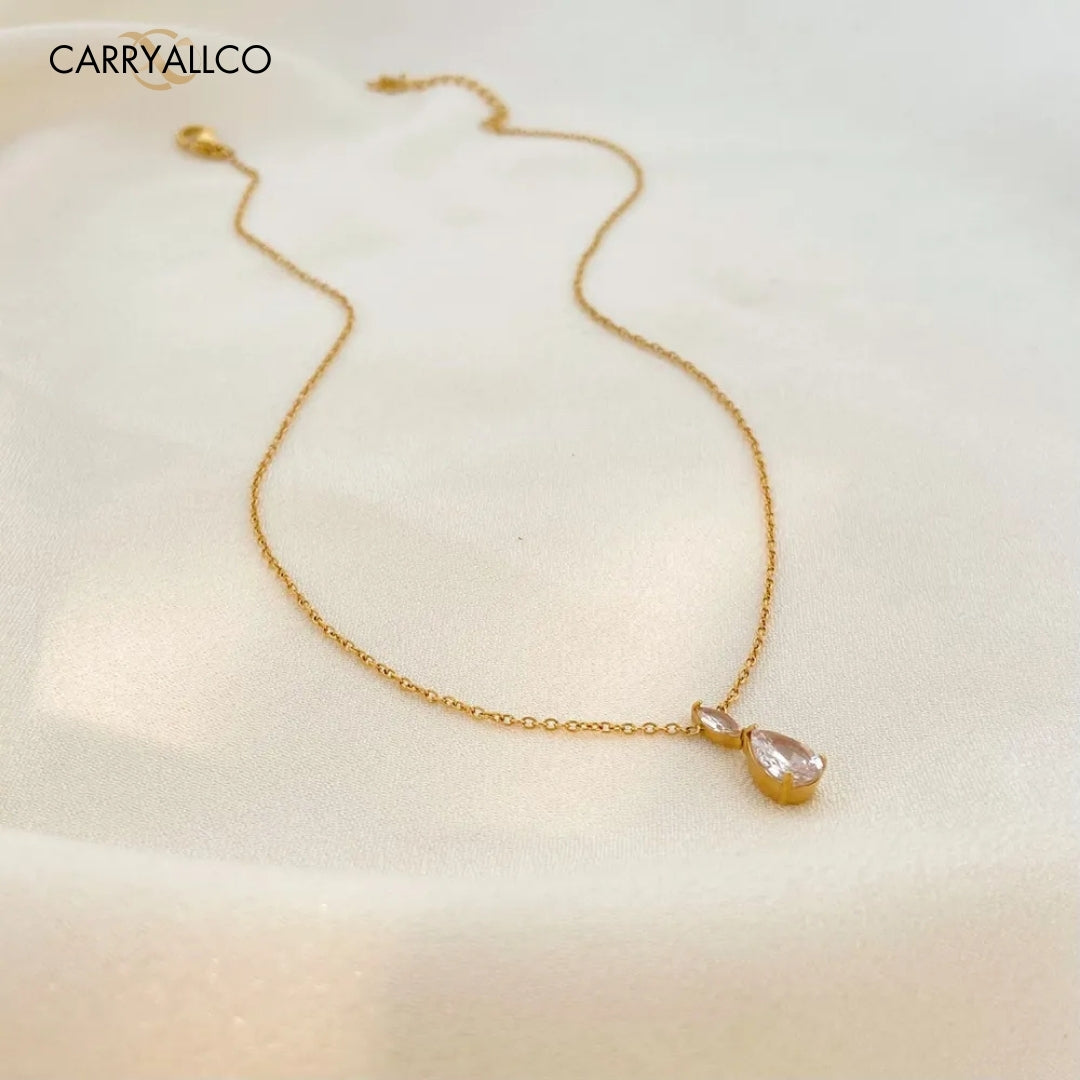 Carryallco 18K Gold Plated Water Drop Zircon Pendant Necklace