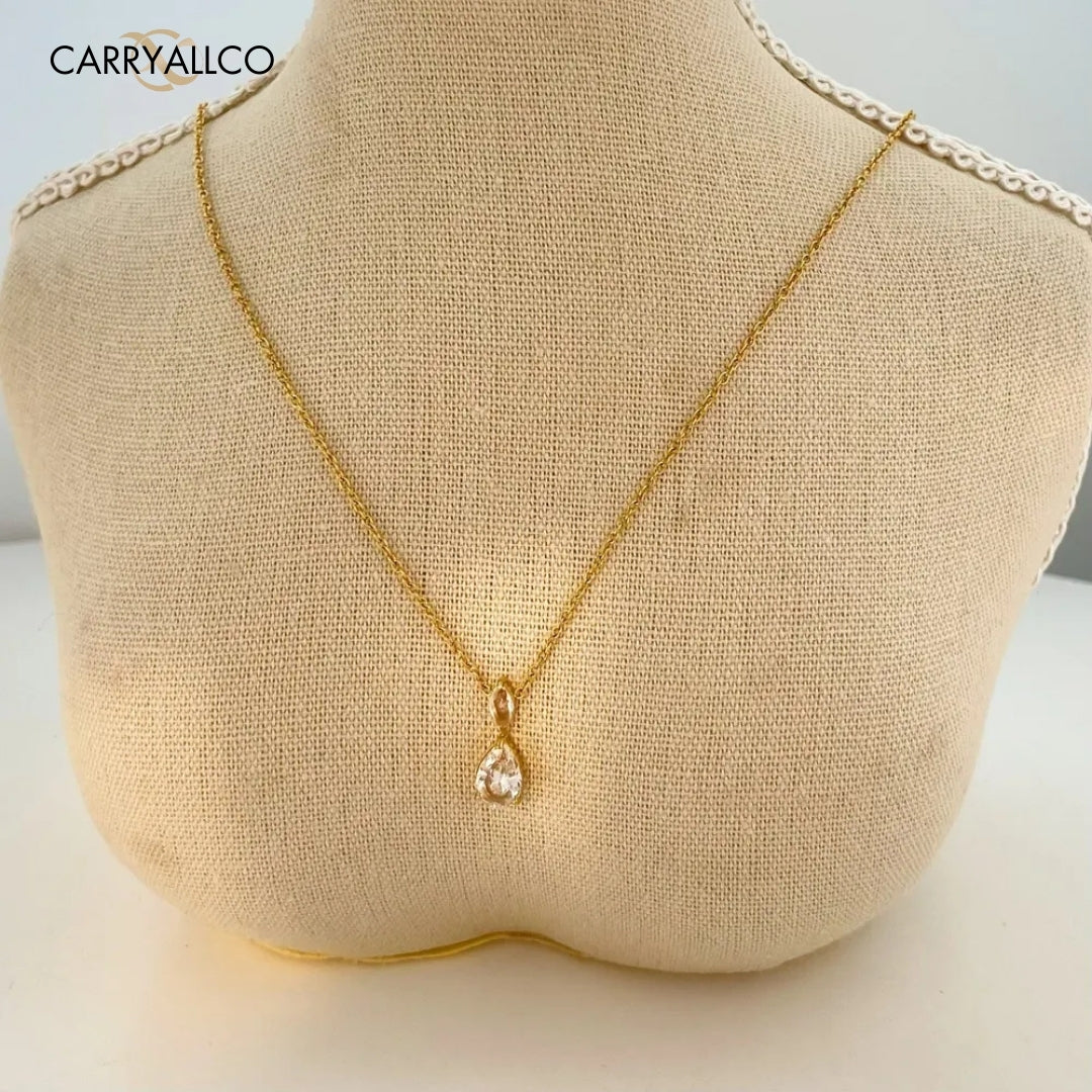 Carryallco 18K Gold Plated Water Drop Zircon Pendant Necklace