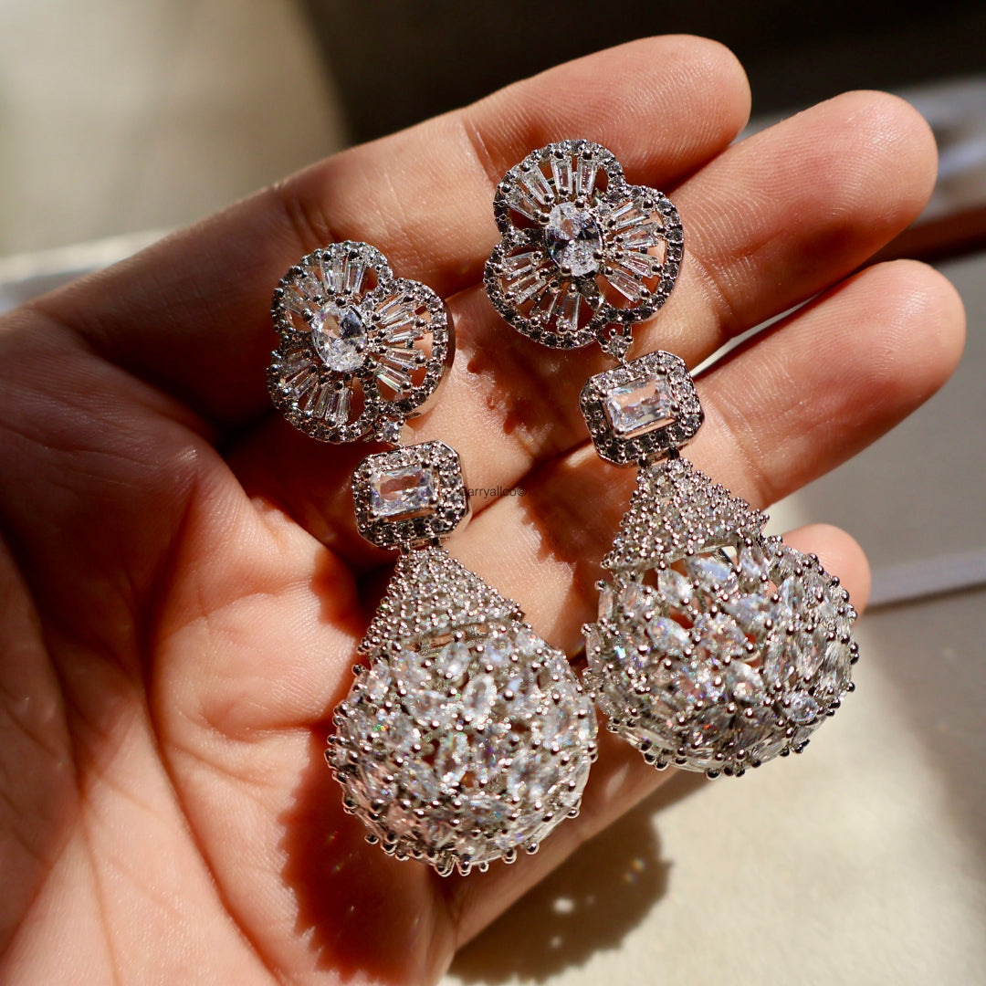 Carryallco American Diamond Designer Jhumka White Drop Earrings for Women