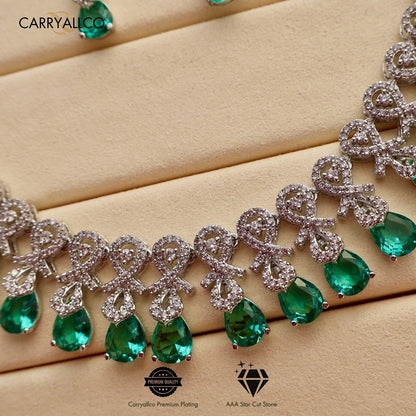 Carryallco Aqua Gleam American Diamond Necklace Set