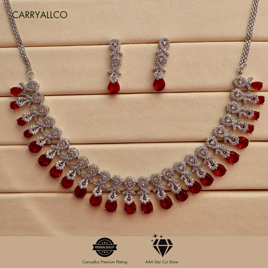 Carryallco Crimson Radiance American Diamond Necklace Set