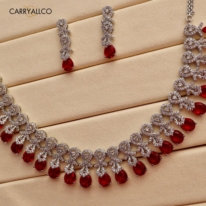 Carryallco Crimson Radiance American Diamond Necklace Set