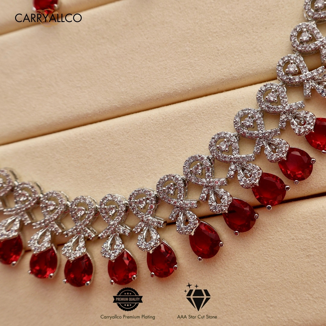 Carryallco Crimson Radiance American Diamond Necklace Set