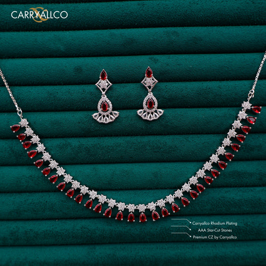 Carryallco Crimson Radiance American Diamond Necklace Set