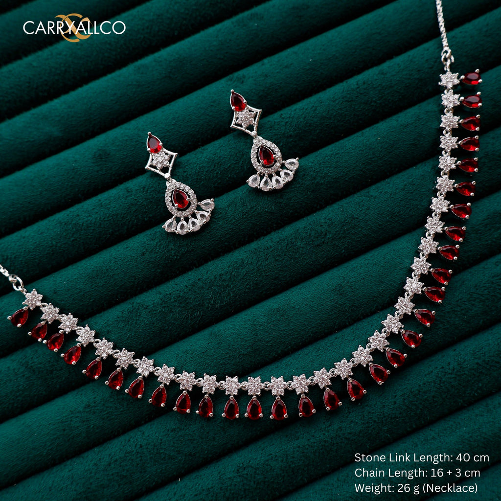 Carryallco Crimson Radiance American Diamond Necklace Set Carryallco