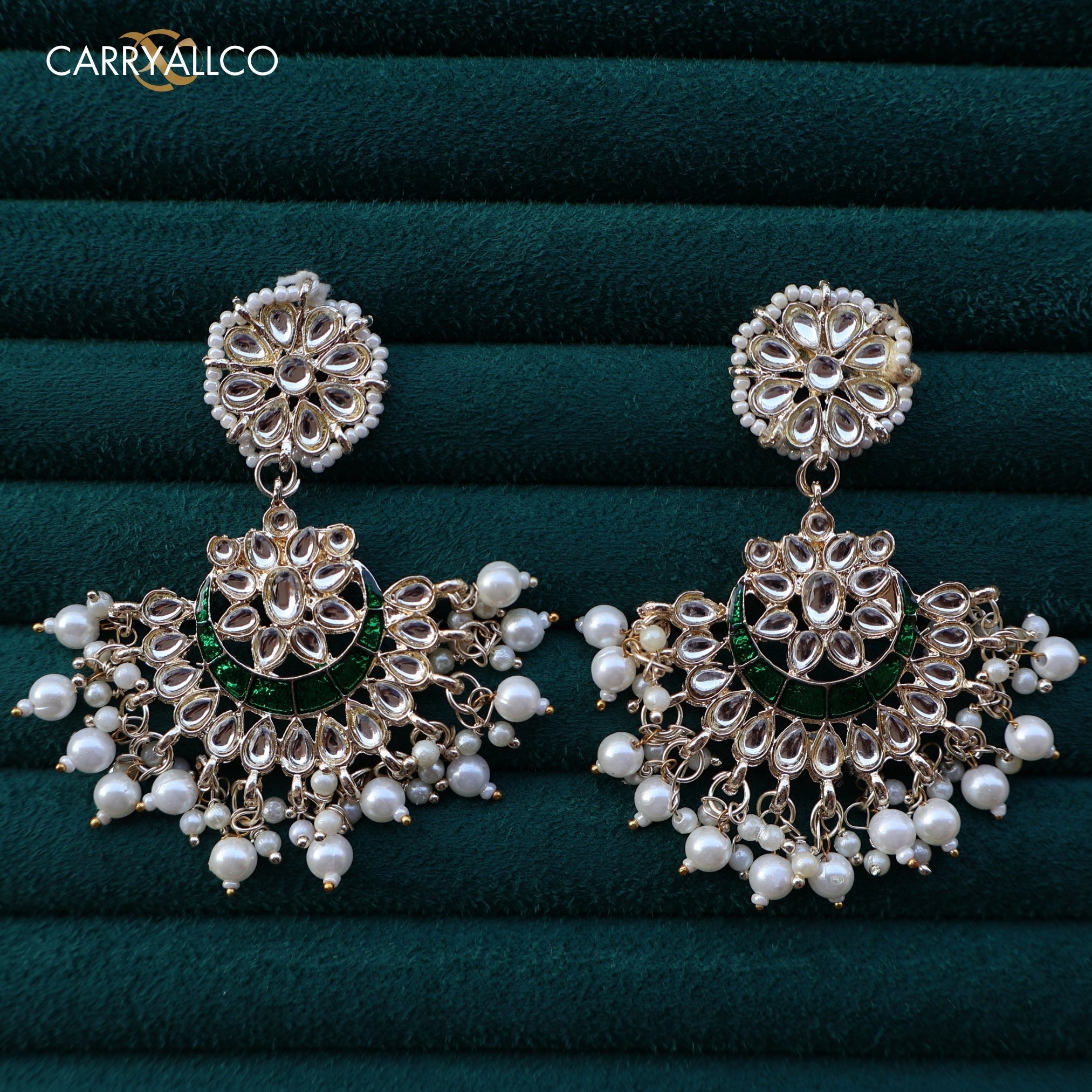 Carryallco Emerald Essence Kundan Meenakari Earrings Carryallco
