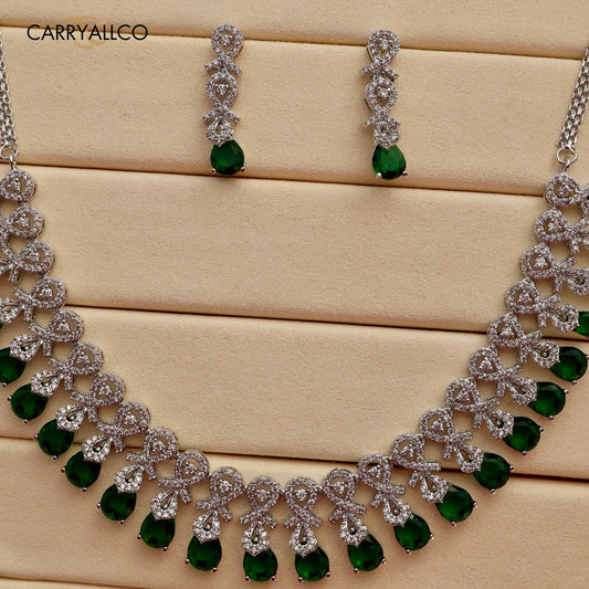 Carryallco Emerald Radiance American Diamond Necklace Set