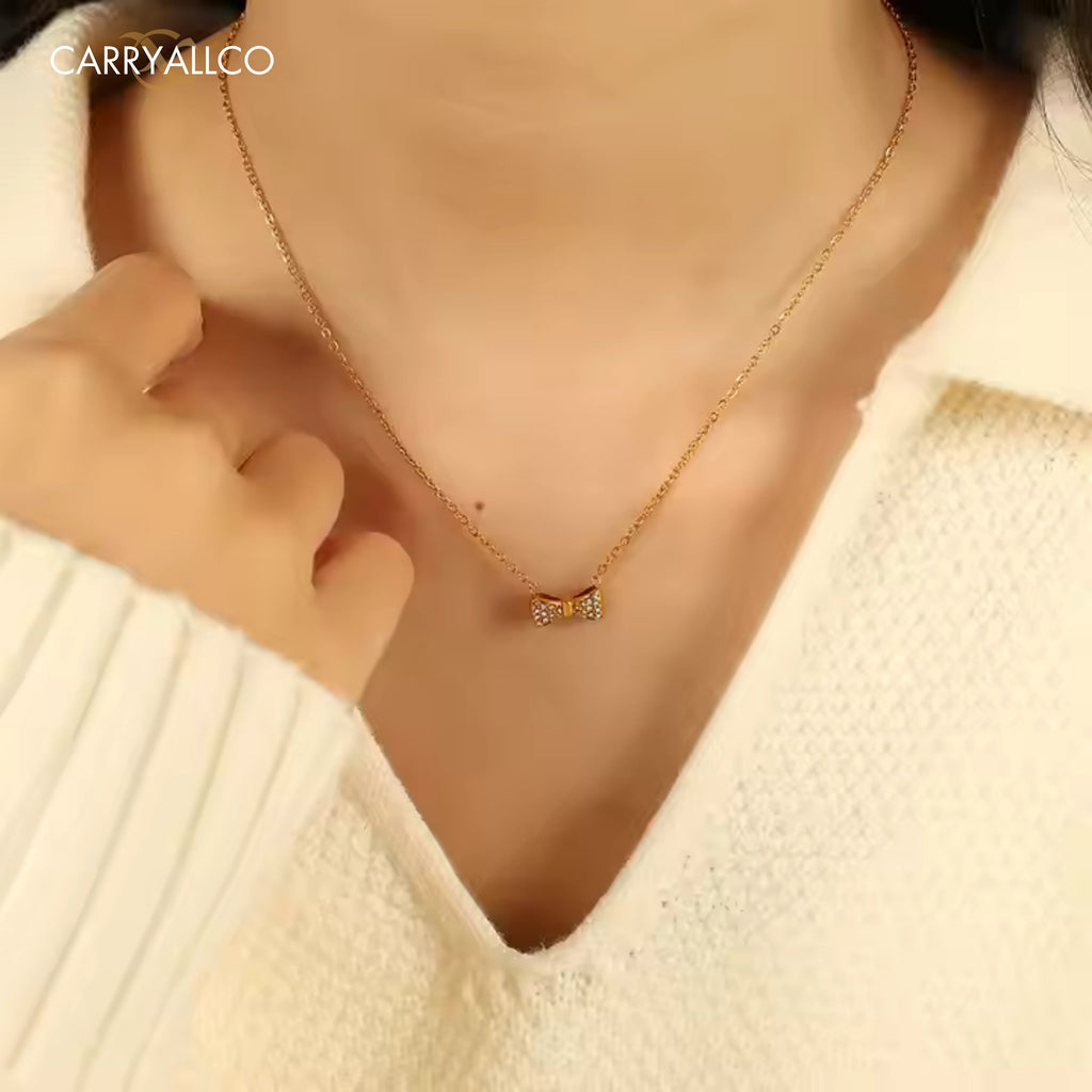 Geometric Bow Brilliant Cut Stone Pendant Necklace CARRYALLCO