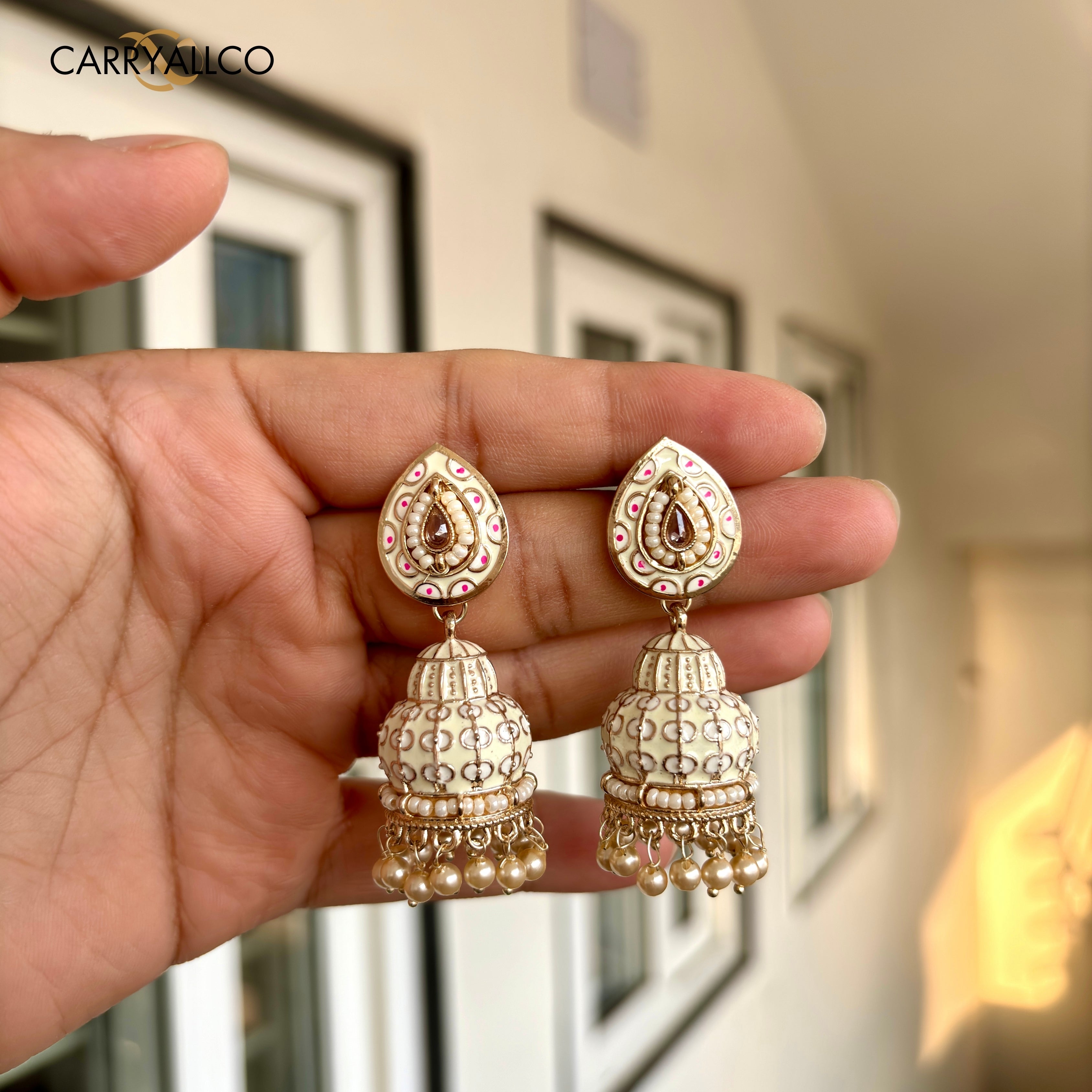 Carryallco Chikoo Charm Meenakari Gold Plated Jhumka Earrings Carryallco