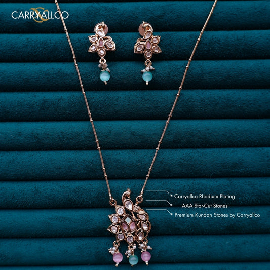 Carryallco Gold Plated Multicolor Kundan Peacock Pendant Set