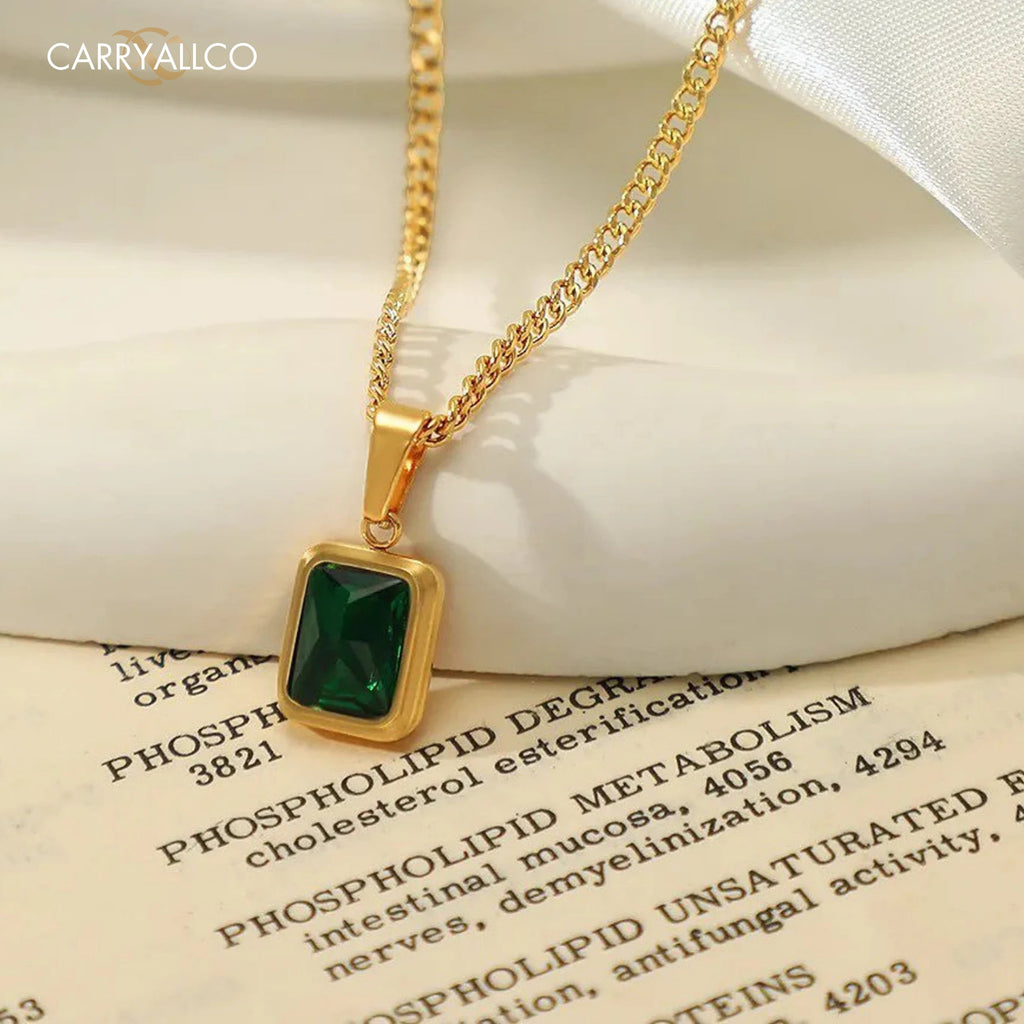 Carryallco Green Zircon Pendant Necklace Carryallco