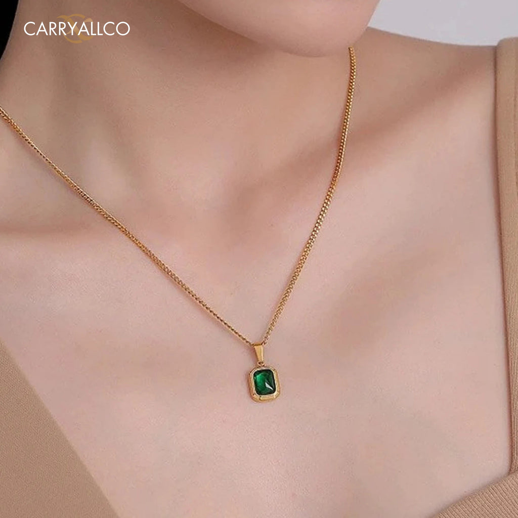 Carryallco Green Zircon Pendant Necklace Carryallco