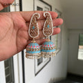 Carryallco Reverse AD Studed Aqua Blue Latkan Meenakari Jhumka Carryallco