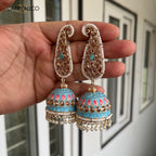 Carryallco Reverse AD Studed Aqua Blue Latkan Meenakari Jhumka Carryallco