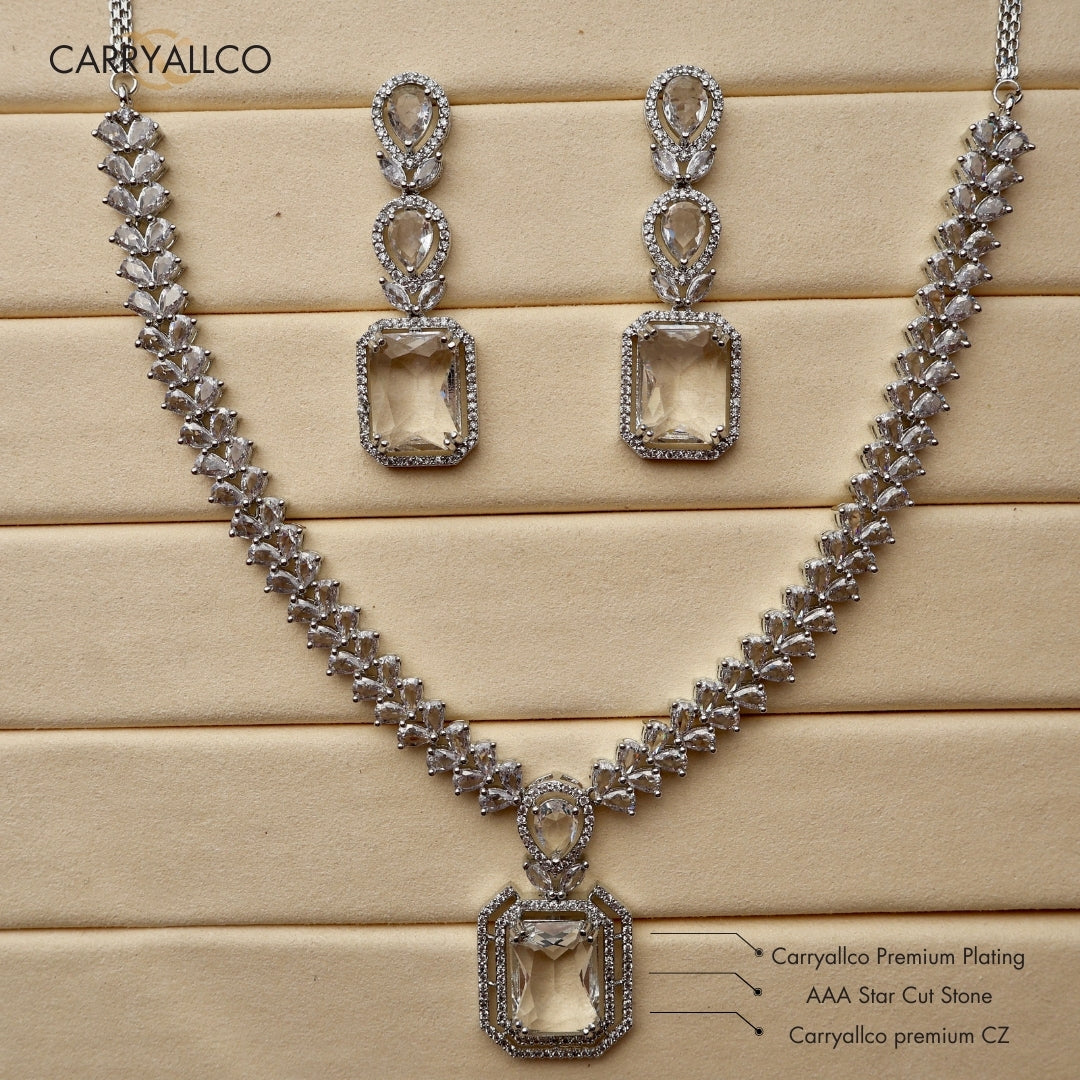 Carryallco Luminous White American Diamond Necklace Set Carryallco