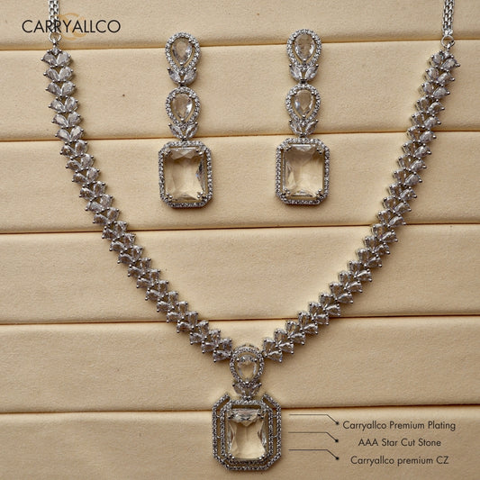 Carryallco Luminous White American Diamond Necklace Set