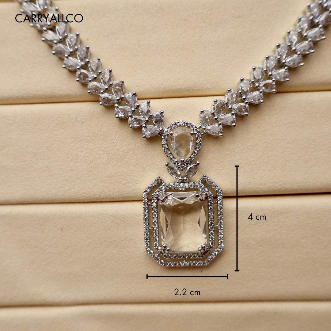Carryallco Luminous White American Diamond Necklace Set Carryallco
