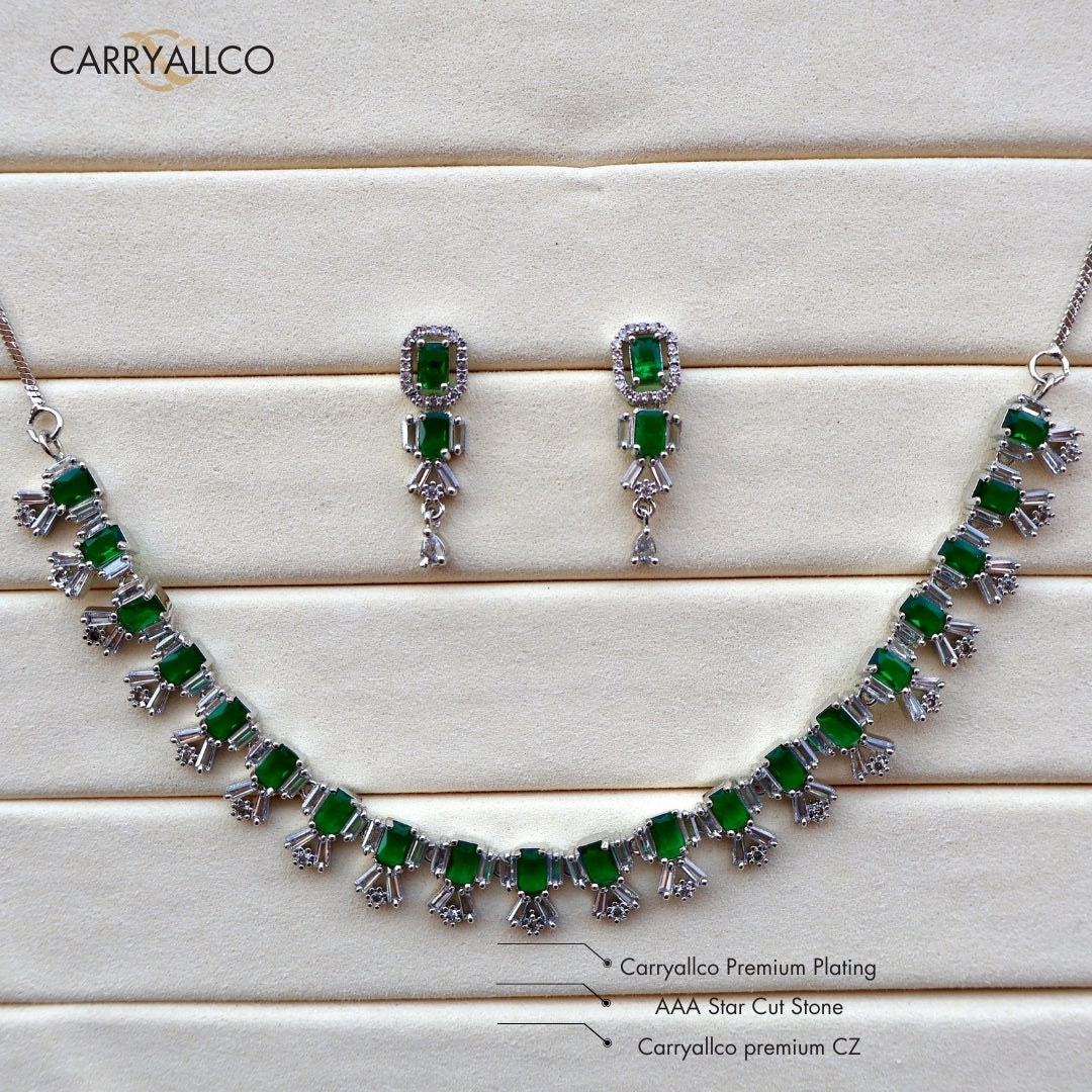 Carryallco Luxe Green & White American Diamond Necklace Set