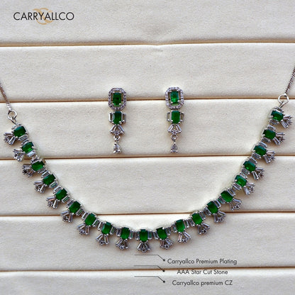 Carryallco Luxe Green & White American Diamond Necklace Set