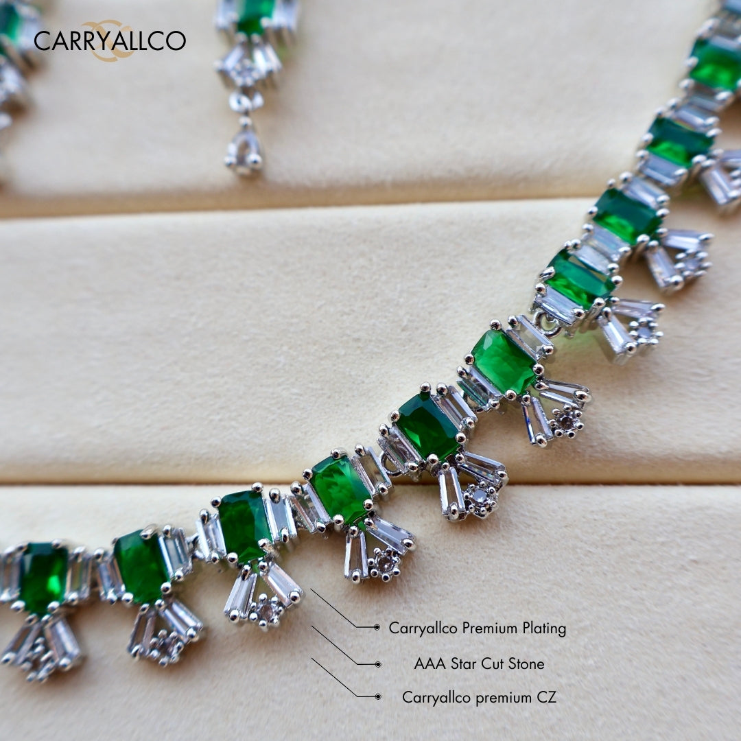 Carryallco Luxe Green & White American Diamond Necklace Set