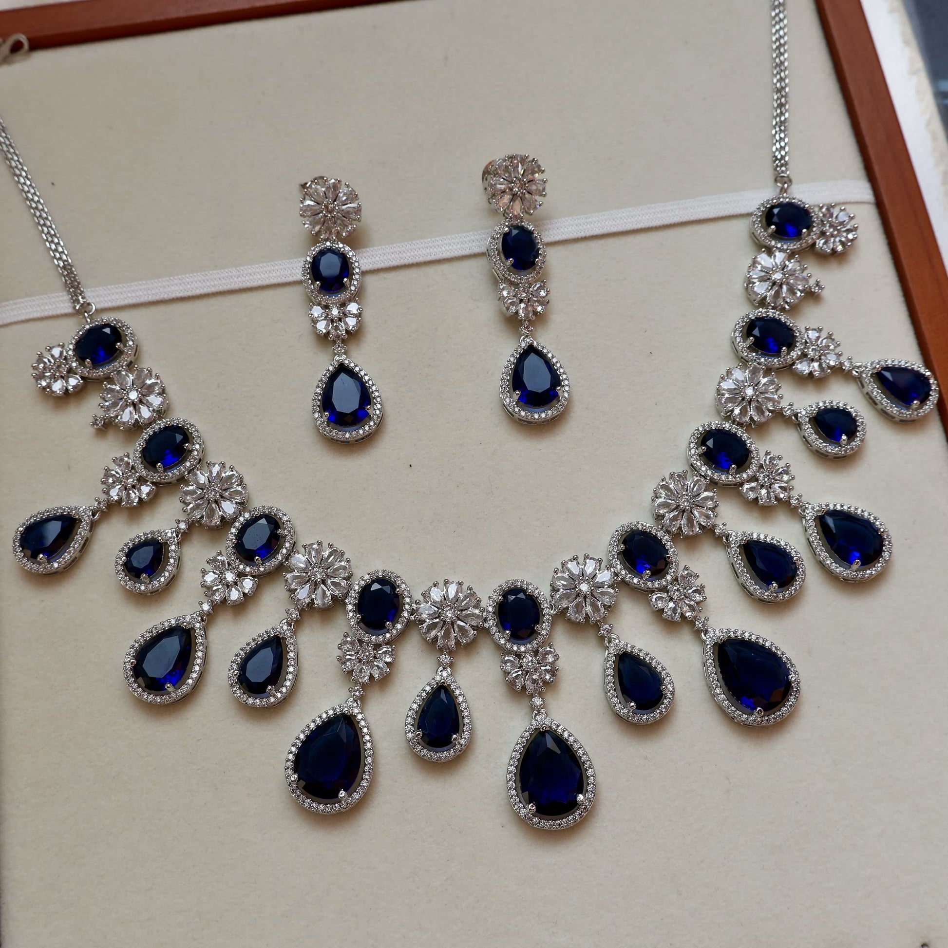 Midnight Royale Necklace Set – Side View | American Diamond Jewellery | Carryallco India